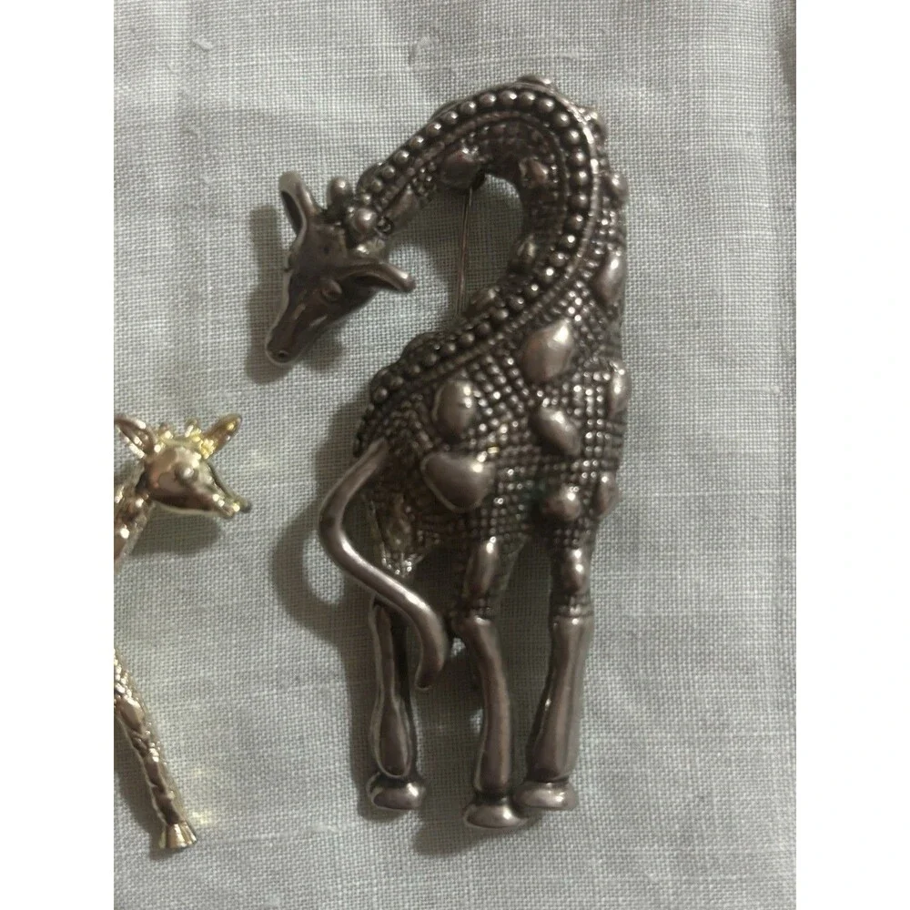 Vintage Giraffe Brooch Lot Gold Tone Pair + Large Silver Animal Safari Jewelry